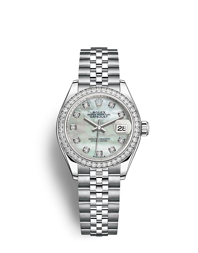 Rolex Lady-Datejust | 279384RBR | Lady-Datejust | หน้าปัดประดับอัญมณี | หน้าปัดไข่มุก | ขอบหน้าปัดประดับเพชร | White Rolesor | m279384rbr-0011 | หญิง Watch | Rolex Official Retailer - Time Midas