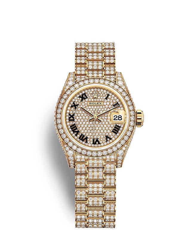 Rolex Lady-Datejust | 279458RBR | Lady-Datejust | Diamond paved dial | Diamond-Paved Dial | Diamond-Set Bezel | 18 ct yellow gold | m279458rbr-0001 | Women Watch | Rolex Official Retailer - Time Midas