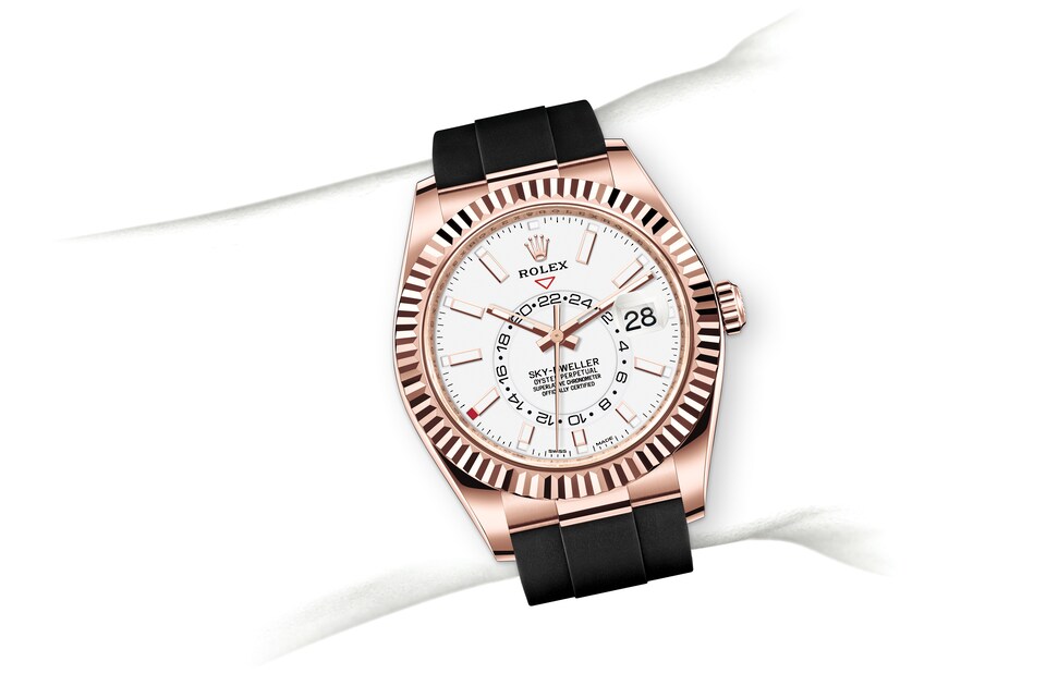 Rolex Sky-Dweller | 326235 | Sky-Dweller | หน้าปัดสีอ่อน | หน้าปัดสีขาวเข้ม | ขอบหน้าปัดแบบเซาะร่อง | เอเวอร์โรสโกลด์ 18 กะรัต | m326235-0004 | ชาย Watch | Rolex Official Retailer - Time Midas