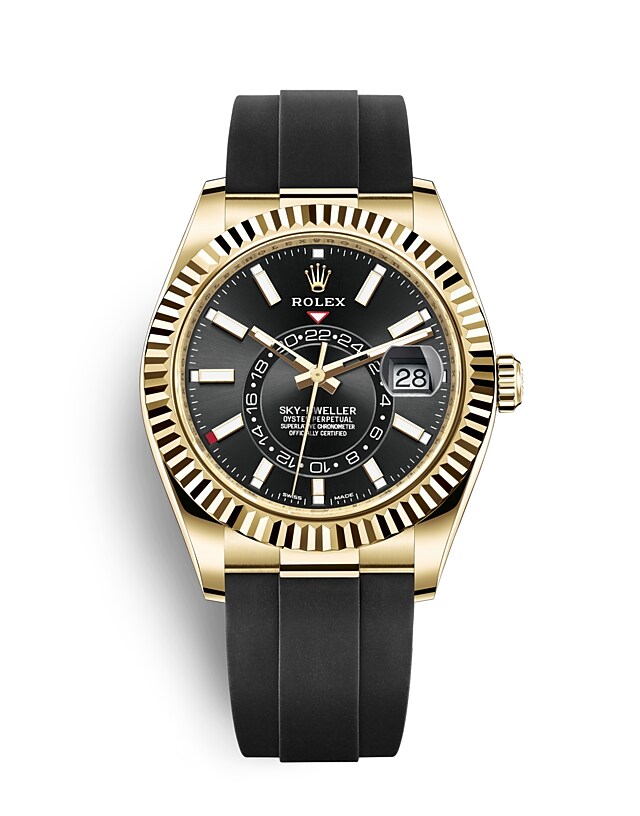 Rolex Sky-Dweller | 326238 | Sky-Dweller | Dark dial | Bright black dial | The Fluted Bezel | 18 ct yellow gold | m326238-0009 | Men Watch | Rolex Official Retailer - Time Midas