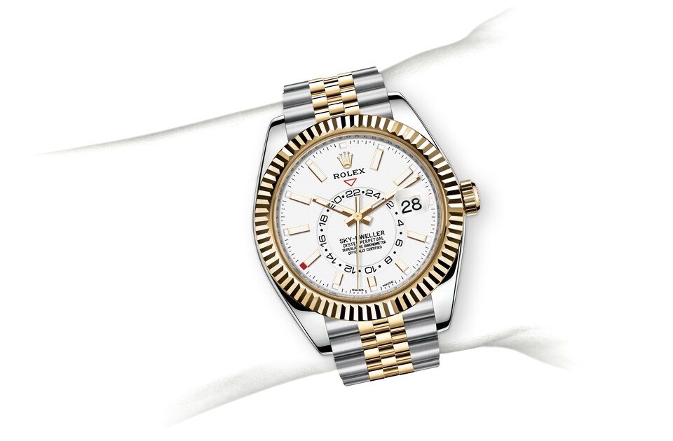 Rolex Sky-Dweller | 326933 | Sky-Dweller | Light dial | Intense white dial | The Fluted Bezel | Yellow Rolesor | m326933-0010 | Men Watch | Rolex Official Retailer - Time Midas