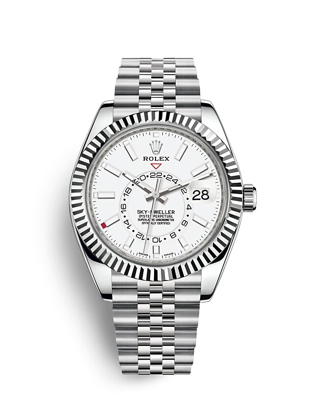 Rolex Sky-Dweller | 326934 | Sky-Dweller | Light dial | Intense white dial | The Fluted Bezel | White Rolesor | m326934-0002 | Men Watch | Rolex Official Retailer - Time Midas