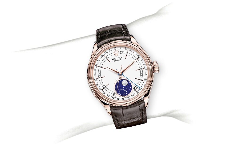 Rolex Cellini | 50535 | Cellini Moonphase | หน้าปัดสีอ่อน | หน้าปัดสีขาว | ขอบแบบทรงโดมและเซาะร่อง | เอเวอร์โรสโกลด์ 18 กะรัต | m50535-0002 | ชาย Watch | Rolex Official Retailer - Time Midas