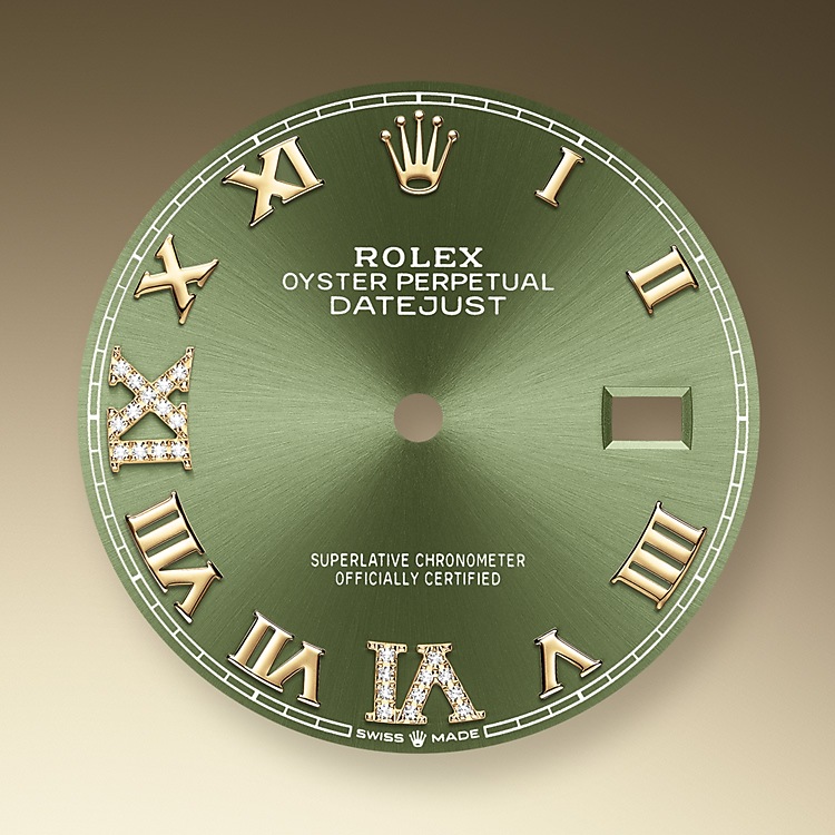 Rolex Datejust | 126283RBR | Datejust 36 | Coloured dial | Olive-Green Dial | Diamond-Set Bezel | Yellow Rolesor | m126283rbr-0012 | Men Watch | Rolex Official Retailer - Time Midas