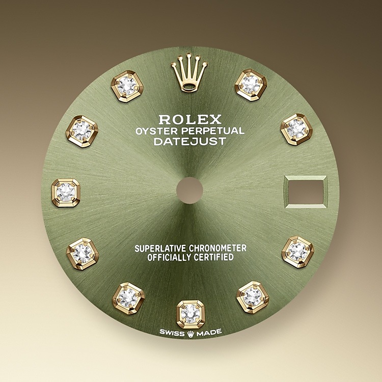 Rolex Datejust | 278273 | Datejust 31 | หน้าปัดประดับอัญมณี | หน้าปัดสีเขียวมะกอก | ขอบหน้าปัดแบบเซาะร่อง | Yellow Rolesor | m278273-0029 | หญิง Watch | Rolex Official Retailer - Time Midas