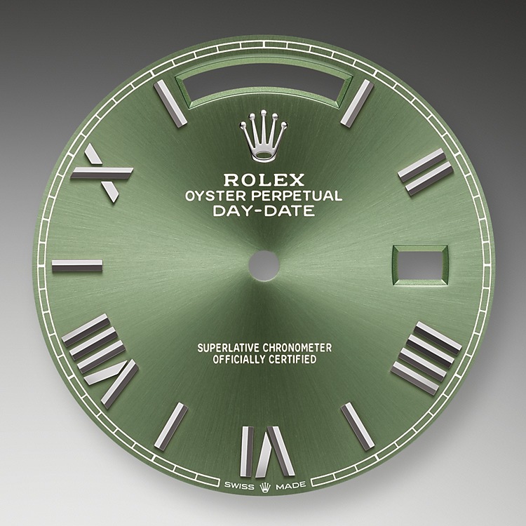 Rolex Day-Date | 228239 | Day-Date 40 | Coloured dial | Olive-Green Dial | The Fluted Bezel | 18 ct white gold | m228239-0033 | Men Watch | Rolex Official Retailer - Time Midas