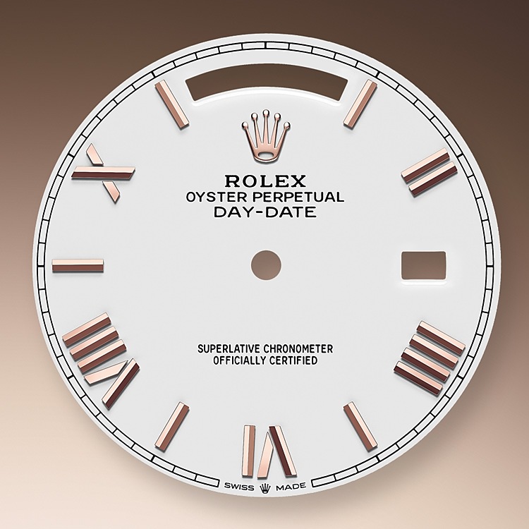 Rolex Day-Date | 228235 | Day-Date 40 | Light dial | The Fluted Bezel | White dial | 18 ct Everose gold | m228235-0032 | Men Watch | Rolex Official Retailer - Time Midas