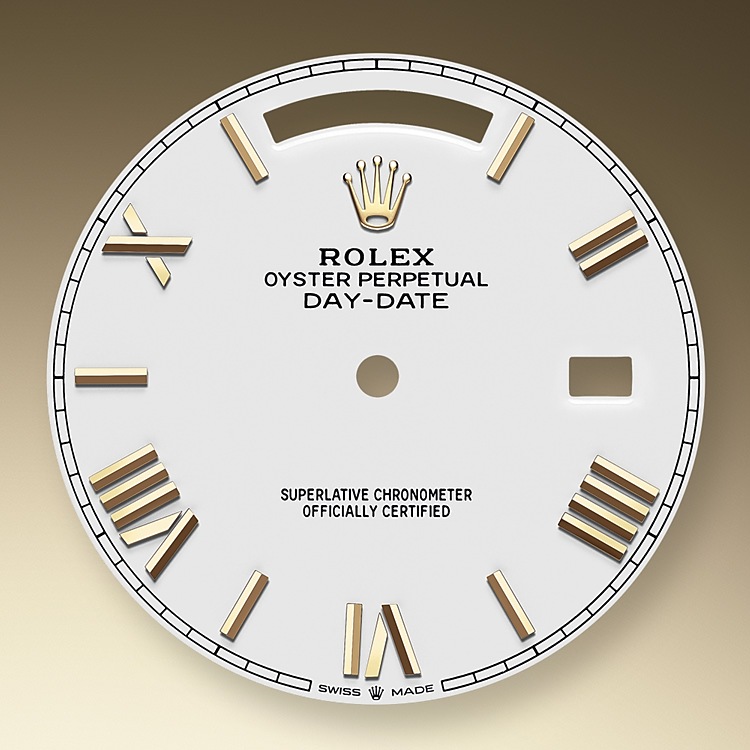 Rolex Day-Date | 228238 | Day-Date 40 | Light dial | The Fluted Bezel | White dial | 18 ct yellow gold | m228238-0042 | Men Watch | Rolex Official Retailer - Time Midas