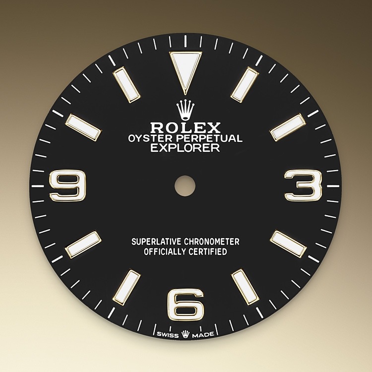 Rolex Explorer | 124273 | Explorer 36 | หน้าปัดสีเข้ม | หน้าปัดสีดำ | ขอบหน้าปัดแบบเรียบ | Yellow Rolesor | M124273-0001 | ชาย Watch | Rolex Official Retailer - Time Midas