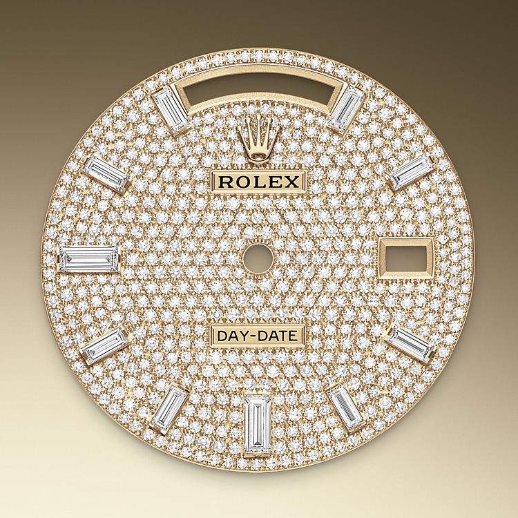 Rolex Day-Date | 228398TBR | Day-Date 40 | หน้าปัดประดับอัญมณี | หน้าปัดประดับเพชร | ขอบหน้าปัดประดับเพชร | ทองคำ 18 กะรัต | M228398TBR-0036 | ชาย Watch | Rolex Official Retailer - Time Midas
