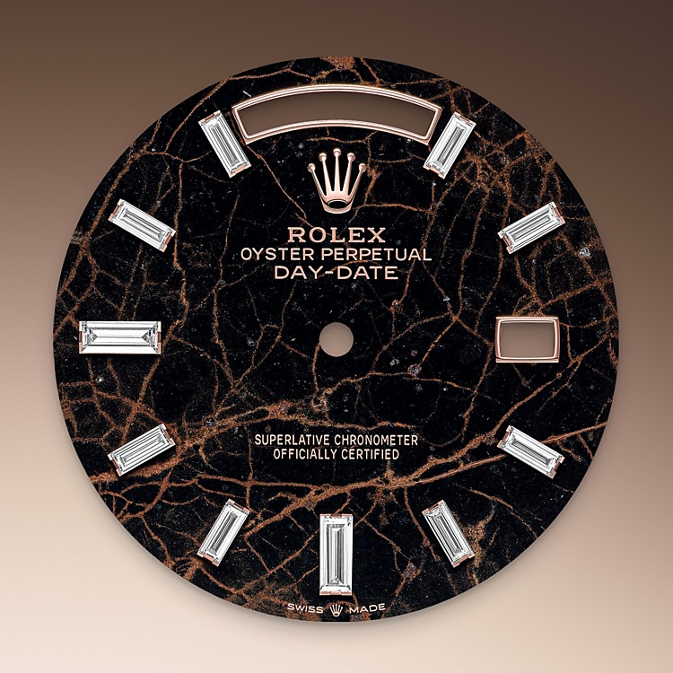 Rolex Day-Date | 228345RBR | Day-Date 40 | Dark dial | Eisenkiesel dial | Diamond-set bezel | 18 ct Everose gold | M228345RBR-0016 | Men Watch | Rolex Official Retailer - Time Midas