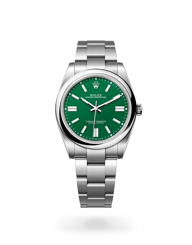Rolex Oyster Perpetual | 124300 | Oyster Perpetual 41 | Coloured dial | Green Dial | Oystersteel | The Oyster bracelet | M124300-0005 | Men Watch | Rolex Official Retailer - Time Midas