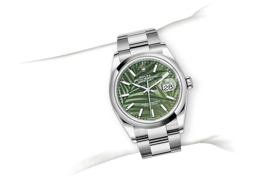 Rolex Datejust | 126200 | Datejust 36 | หน้าปัดสี | หน้าปัดสีเขียวมะกอก | Oystersteel | สายนาฬิกา Oyster | M126200-0020 | ชาย Watch | Rolex Official Retailer - Time Midas