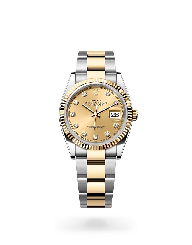 Rolex Datejust | 126233 | Datejust 36 | Coloured dial | Champagne-colour dial | Fluted bezel | Yellow Rolesor | M126233-0018 | Men Watch | Rolex Official Retailer - Time Midas