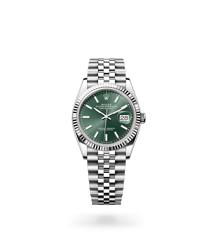 Rolex Datejust | 126234 | Datejust 36 | Coloured dial | Fluted bezel | Mint green dial | White Rolesor | M126234-0051 | Men Watch | Rolex Official Retailer - Time Midas