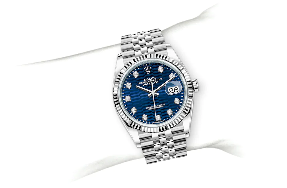 Rolex Datejust | 126234 | Datejust 36 | Coloured dial | Bright blue dial | Fluted bezel | White Rolesor | M126234-0057 | Men Watch | Rolex Official Retailer - Time Midas