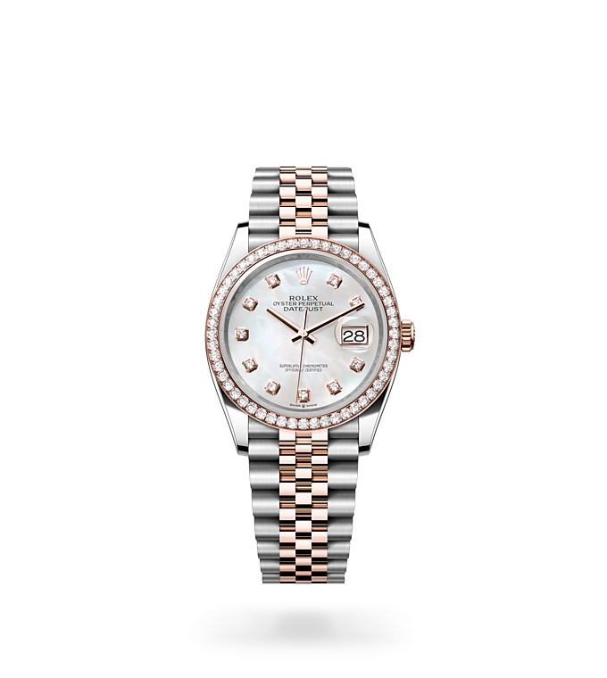 Rolex Datejust | 126281RBR | Datejust 36 | Gem-set dial | Mother-of-Pearl Dial | Diamond-set bezel | Everose Rolesor | M126281RBR-0009 | Women Watch | Rolex Official Retailer - Time Midas