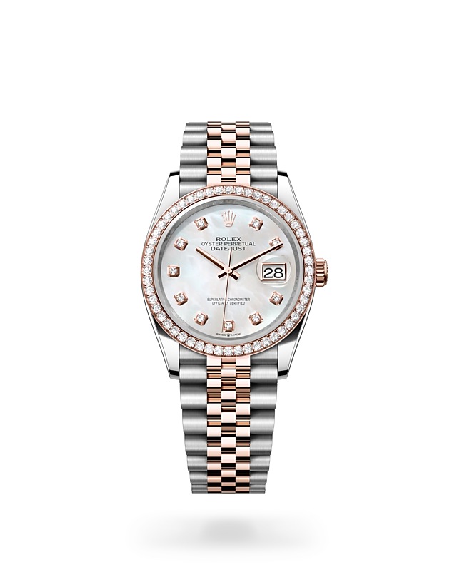Rolex Datejust | 126281RBR | Datejust 36 | หน้าปัดประดับอัญมณี | หน้าปัดเปลือกหอยมุก | ขอบหน้าปัดประดับเพชร | Everose Rolesor | M126281RBR-0009 | หญิง Watch | Rolex Official Retailer - Time Midas