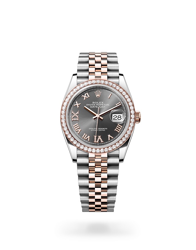 Rolex Datejust | 126281RBR | Datejust 36 | หน้าปัดประดับอัญมณี | Slate Dial | Diamond-set bezel | Everose Rolesor | M126281RBR-0011 | ชาย Watch | Rolex Official Retailer - Time Midas
