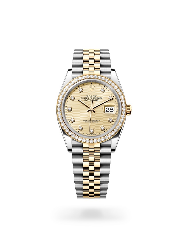 Rolex Datejust | 126283RBR | Datejust 36 | Coloured dial | Golden dial | Diamond-set bezel | Yellow Rolesor | M126283RBR-0031 | Men Watch | Rolex Official Retailer - Time Midas