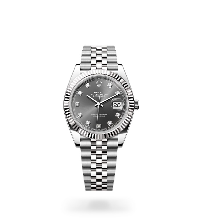 Rolex Datejust | 126334 | Datejust 41 | หน้าปัดประดับอัญมณี | หน้าปัดสีเทาอมน้ำเงิน | ขอบหน้าปัดแบบร่อง | White Rolesor | M126334-0006 | ชาย Watch | Rolex Official Retailer - Time Midas