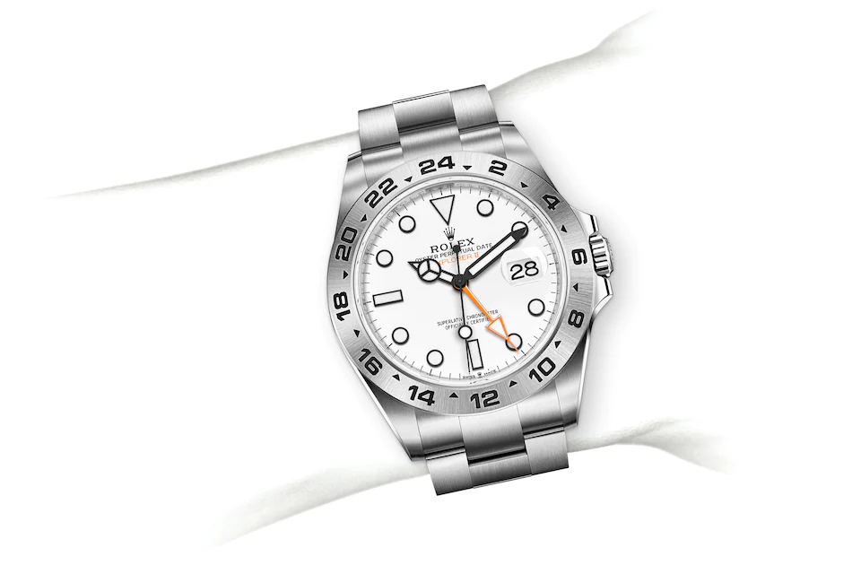 Rolex Explorer | 226570 | Explorer II | หน้าปัดสีอ่อน | ขอบหน้าปัด 24 ชั่วโมง | หน้าปัดสีขาว | Oystersteel | M226570-0001 | ชาย Watch | Rolex Official Retailer - Time Midas