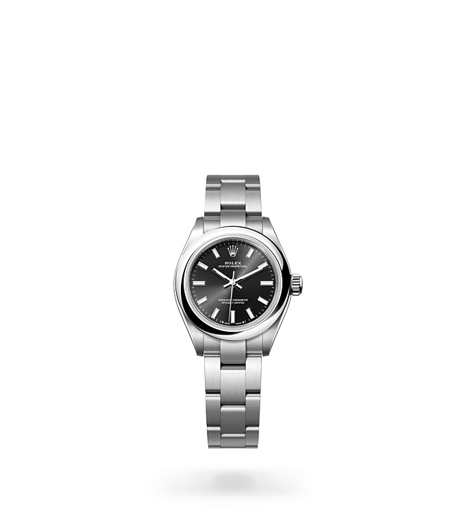 Rolex Oyster Perpetual | 276200 | Oyster Perpetual 28 | Dark dial | Bright black dial | Oystersteel | The Oyster bracelet | M276200-0002 | Women Watch | Rolex Official Retailer - Time Midas