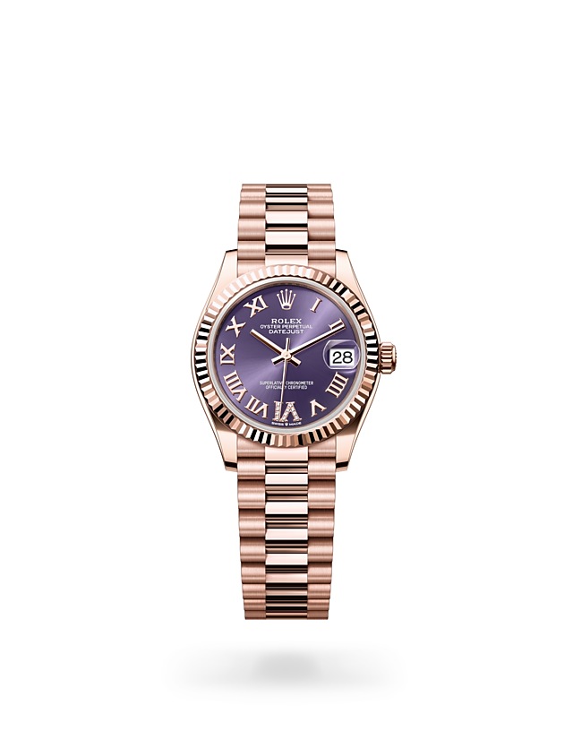 Rolex Datejust | 278275 | Datejust 31 | Coloured dial | Aubergine Dial | Fluted bezel | 18 ct Everose gold | M278275-0029 | Women Watch | Rolex Official Retailer - Time Midas