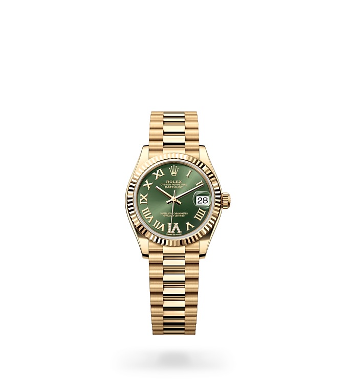 Rolex Datejust | 278278 | Datejust 31 | หน้าปัดประดับอัญมณี | หน้าปัดสีเขียวมะกอก | ขอบหน้าปัดแบบร่อง | ทองคำ 18 กะรัต | M278278-0030 | หญิง Watch | Rolex Official Retailer - Time Midas