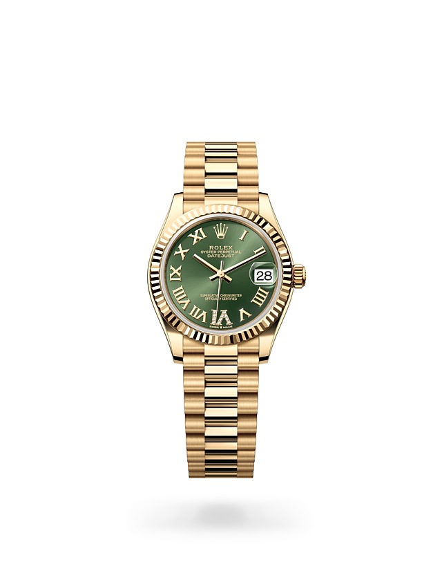 Rolex Datejust | 278278 | Datejust 31 | หน้าปัดประดับอัญมณี | หน้าปัดสีเขียวมะกอก | ขอบหน้าปัดแบบร่อง | ทองคำ 18 กะรัต | M278278-0030 | หญิง Watch | Rolex Official Retailer - Time Midas