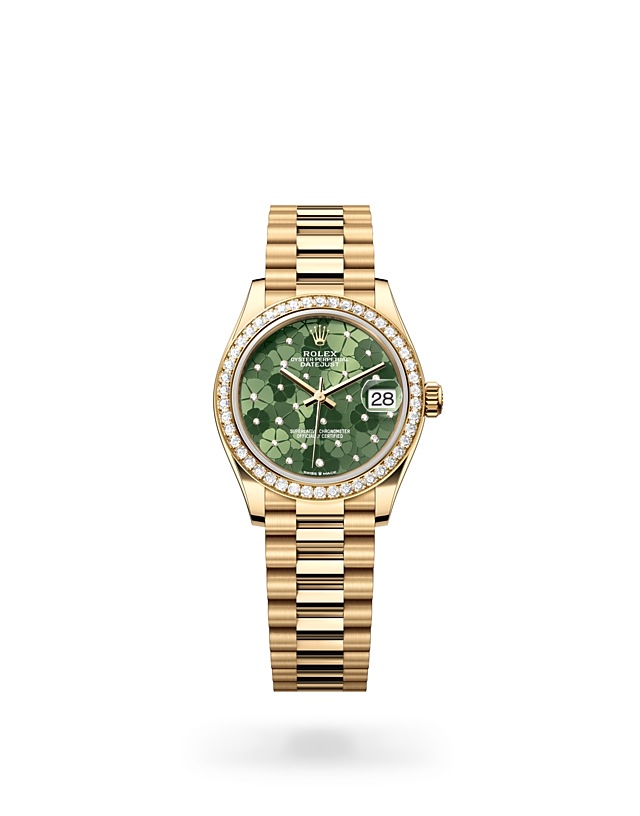 Rolex Datejust | 278288RBR | Datejust 31 | Coloured dial | Olive-Green Dial | Diamond-set bezel | 18 ct yellow gold | M278288RBR-0038 | Women Watch | Rolex Official Retailer - Time Midas