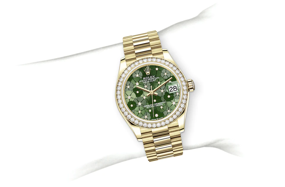 Rolex Datejust | 278288RBR | Datejust 31 | Coloured dial | Olive-Green Dial | Diamond-set bezel | 18 ct yellow gold | M278288RBR-0038 | Women Watch | Rolex Official Retailer - Time Midas
