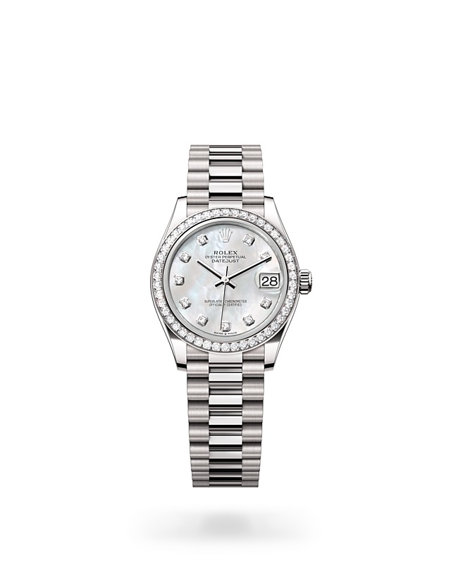 Rolex Datejust | 278289RBR | Datejust 31 | หน้าปัดประดับอัญมณี | หน้าปัดเปลือกหอยมุก | ขอบหน้าปัดประดับเพชร | ทองคำขาว 18 กะรัต | M278289RBR-0005 | หญิง Watch | Rolex Official Retailer - Time Midas