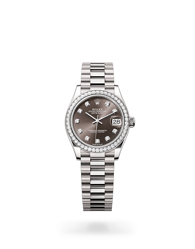 Rolex Datejust | 278289RBR | Datejust 31 | Dark dial | Dark Grey Dial | Diamond-set bezel | 18 ct white gold | M278289RBR-0006 | Women Watch | Rolex Official Retailer - Time Midas