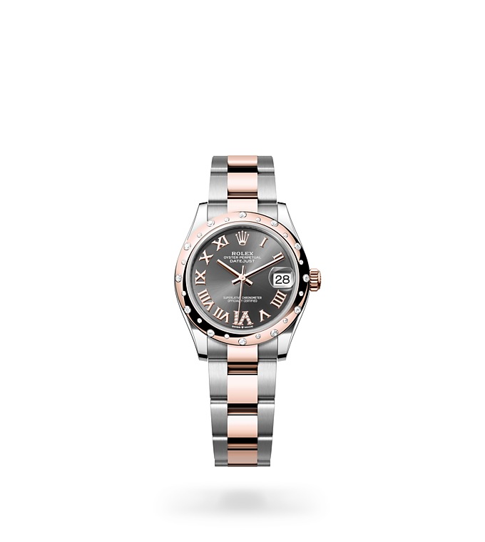 Rolex Datejust | 278341RBR | Datejust 31 | หน้าปัดประดับอัญมณี | หน้าปัดสีเทาอมน้ำเงิน | ขอบหน้าปัดประดับเพชร | Everose Rolesor | M278341RBR-0029 | หญิง Watch | Rolex Official Retailer - Time Midas