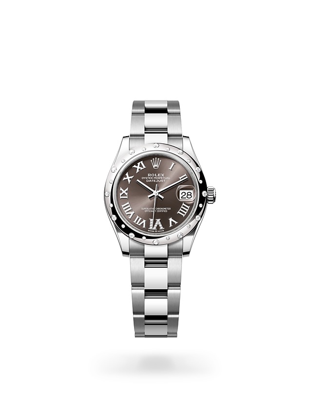 Rolex Datejust | 278344RBR | Datejust 31 | หน้าปัดประดับอัญมณี | หน้าปัดสีเทาเข้ม | ขอบหน้าปัดประดับเพชร | White Rolesor | M278344RBR-0029 | หญิง Watch | Rolex Official Retailer - Time Midas