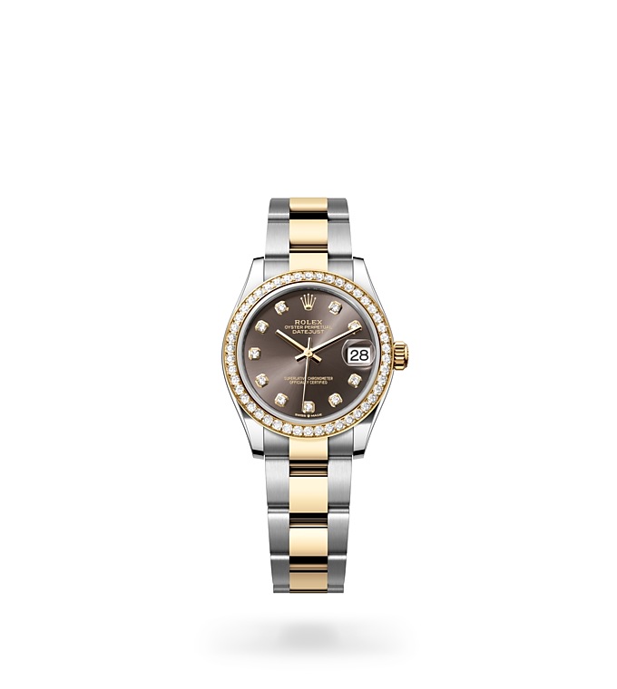Rolex Datejust | 278383RBR | Datejust 31 | หน้าปัดประดับอัญมณี | หน้าปัดสีเทาเข้ม | ขอบหน้าปัดประดับเพชร | Yellow Rolesor | M278383RBR-0021 | หญิง Watch | Rolex Official Retailer - Time Midas