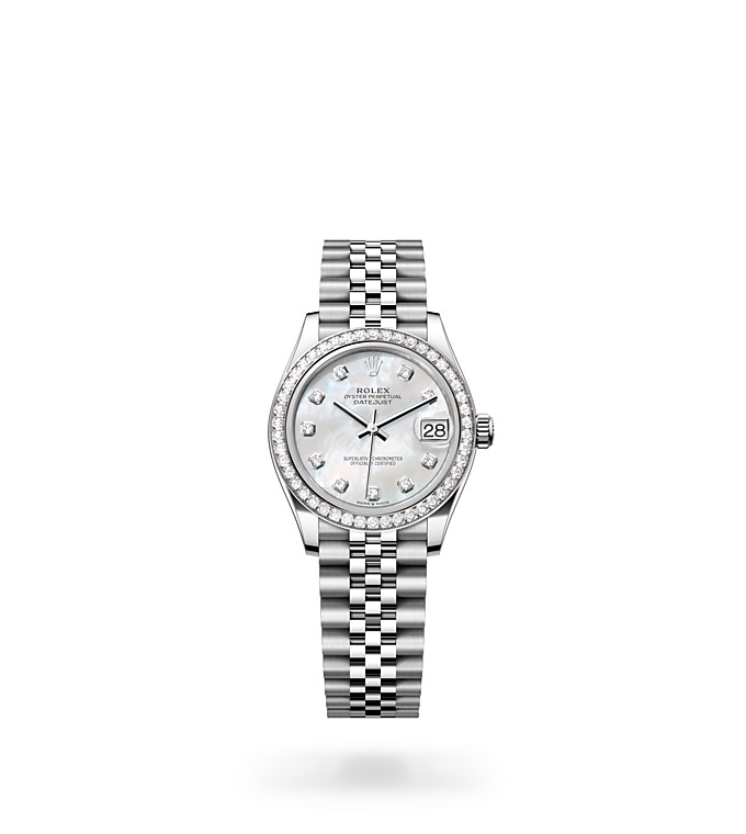 Rolex Datejust | 278384RBR | Datejust 31 | หน้าปัดประดับอัญมณี | หน้าปัดเปลือกหอยมุก | ขอบหน้าปัดประดับเพชร | White Rolesor | M278384RBR-0008 | หญิง Watch | Rolex Official Retailer - Time Midas