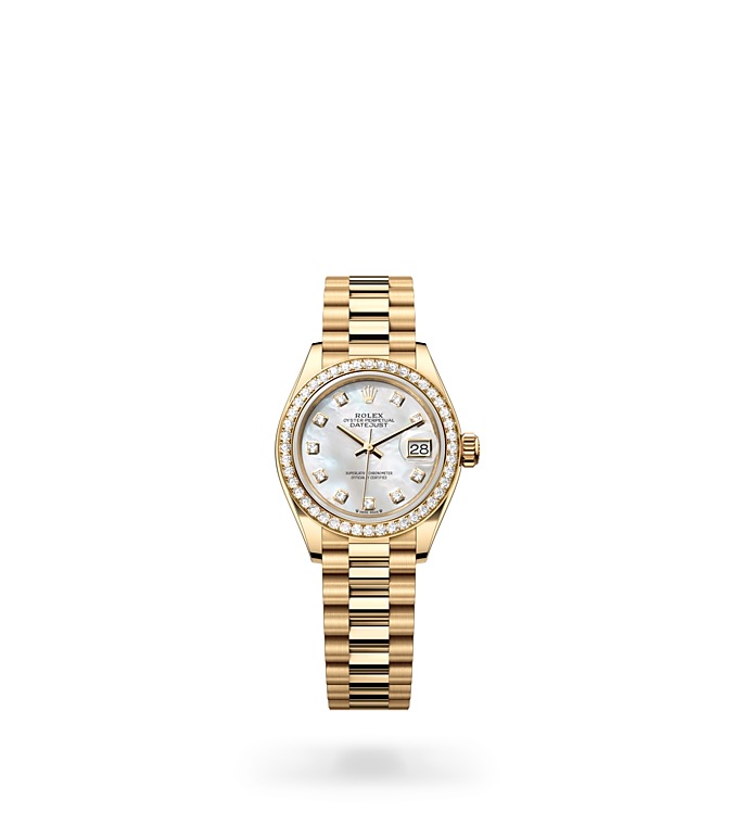 Rolex Lady-Datejust | 279138RBR | Lady-Datejust | Gem-set dial | Mother-of-Pearl Dial | Diamond-set bezel | 18 ct yellow gold | M279138RBR-0015 | Women Watch | Rolex Official Retailer - Time Midas