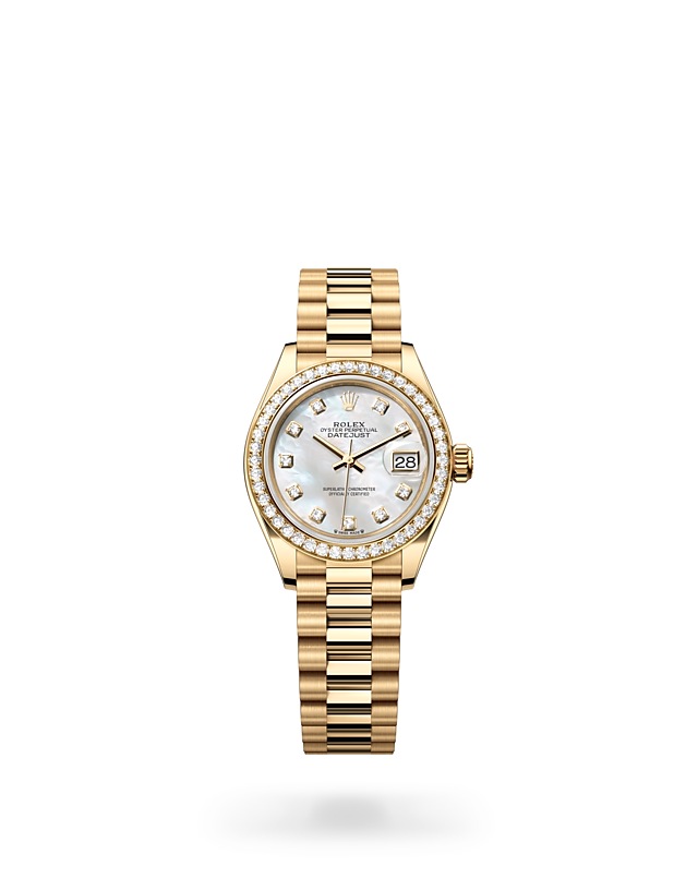 Rolex Lady-Datejust | 279138RBR | Lady-Datejust | Gem-set dial | Mother-of-Pearl Dial | Diamond-set bezel | 18 ct yellow gold | M279138RBR-0015 | Women Watch | Rolex Official Retailer - Time Midas