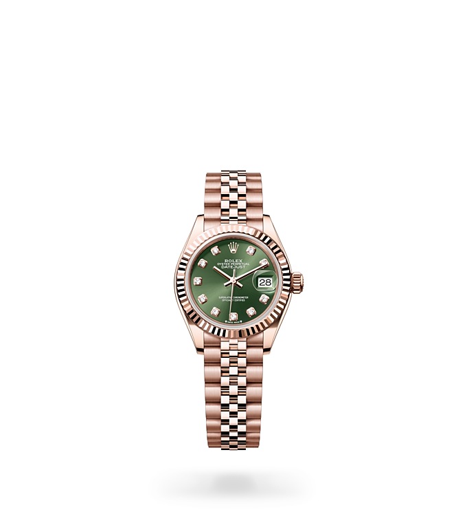 Rolex Lady-Datejust | 279175 | Lady-Datejust | หน้าปัดประดับอัญมณี | หน้าปัดสีเขียวมะกอก | ขอบหน้าปัดแบบร่อง | Everose gold 18 กะรัต | M279175-0013 | หญิง Watch | Rolex Official Retailer - Time Midas