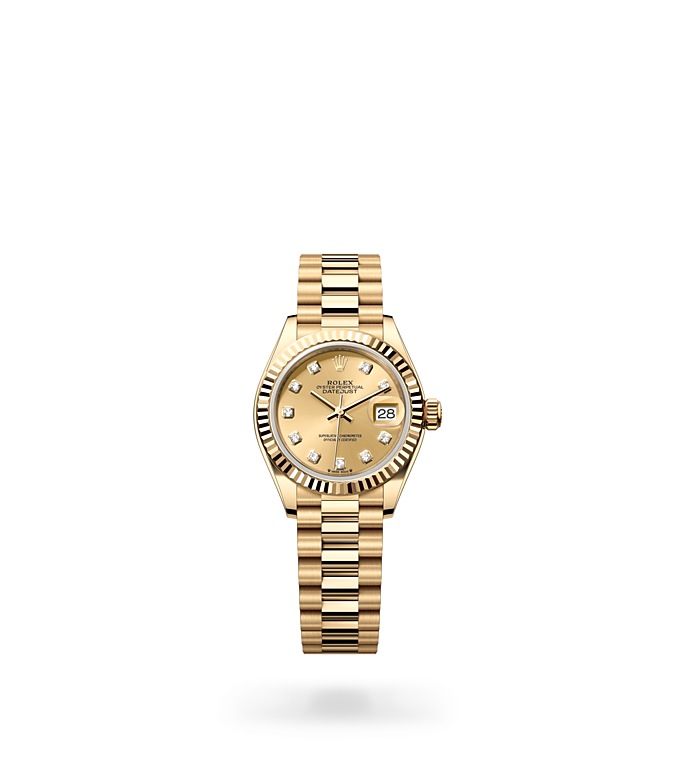 Rolex Lady-Datejust | 279178 | Lady-Datejust | หน้าปัดประดับอัญมณี | หน้าปัดสีแชมเปญ | ขอบหน้าปัดแบบร่อง | ทองคำ 18 กะรัต | M279178-0017 | หญิง Watch | Rolex Official Retailer - Time Midas