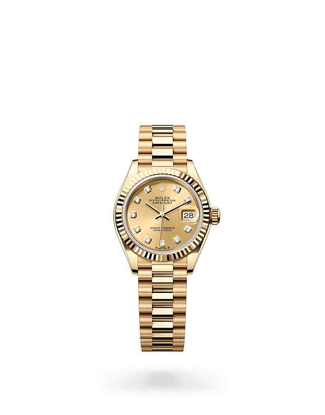 Rolex Lady-Datejust | 279178 | Lady-Datejust | Coloured dial | Champagne-colour dial | Fluted bezel | 18 ct yellow gold | M279178-0017 | Women Watch | Rolex Official Retailer - Time Midas