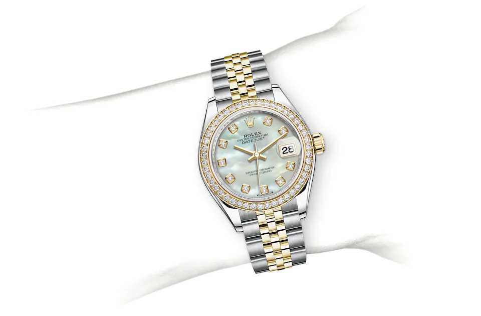 Rolex Lady-Datejust | 279383RBR | Lady-Datejust | Gem-set dial | Mother-of-Pearl Dial | Diamond-set bezel | Yellow Rolesor | M279383RBR-0019 | Women Watch | Rolex Official Retailer - Time Midas