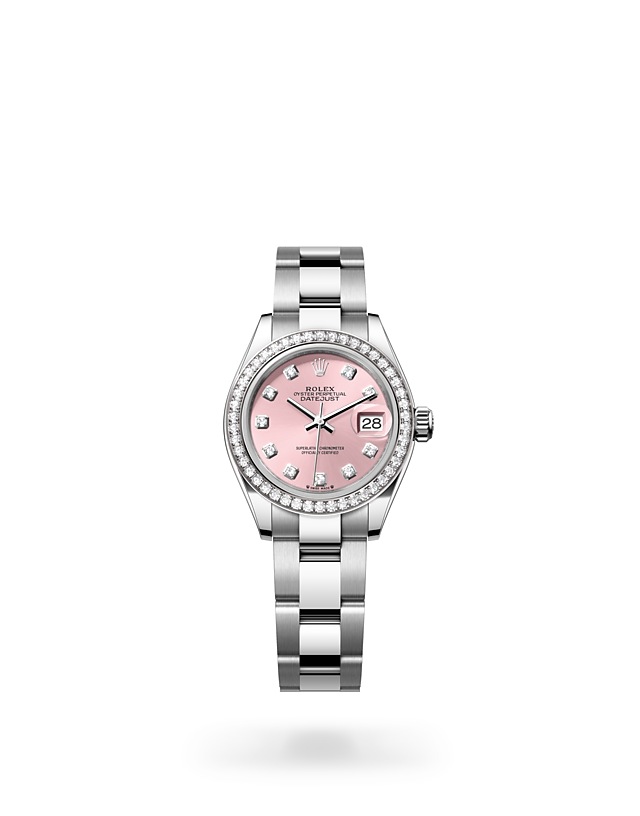 Rolex Lady-Datejust | 279384RBR | Lady-Datejust | หน้าปัดประดับอัญมณี | หน้าปัดสีชมพู | ขอบหน้าปัดประดับเพชร | White Rolesor | M279384RBR-0004 | หญิง Watch | Rolex Official Retailer - Time Midas