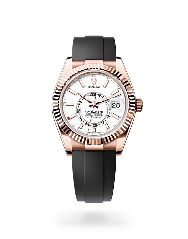 Rolex Sky-Dweller | 336235 | Sky-Dweller | Light dial | The Oysterflex Bracelet | 18 ct Everose gold | Intense white dial | M336235-0003 | Men Watch | Rolex Official Retailer - Time Midas