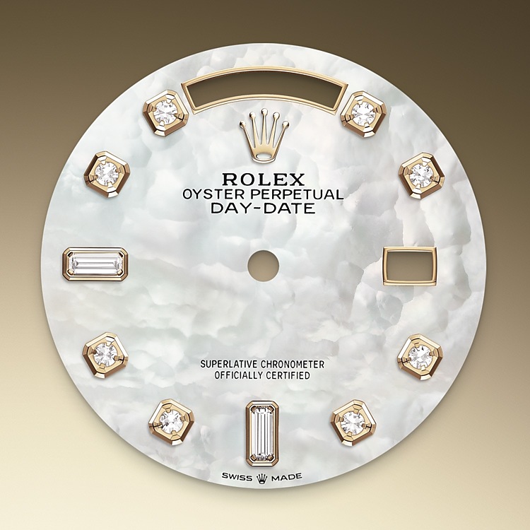 Rolex Day-Date | 128348RBR | Day-Date 36 | หน้าปัดประดับอัญมณี | หน้าปัดเปลือกหอยมุก | ขอบหน้าปัดประดับเพชร | ทองคำ 18 กะรัต | M128348RBR-0017 | หญิง Watch | Rolex Official Retailer - Time Midas