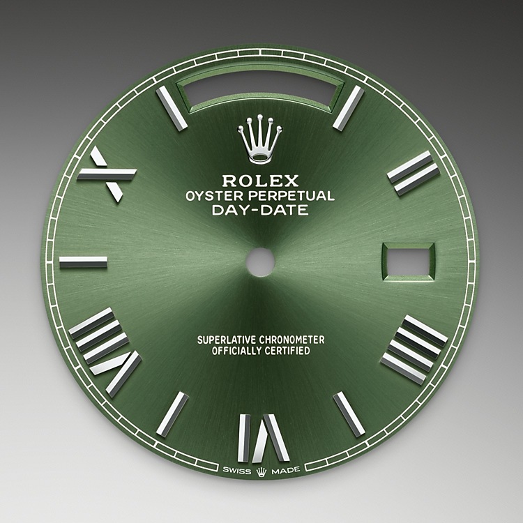 Rolex Day-Date | 228239 | Day-Date 40 | Coloured dial | Fluted bezel | Olive-Green Dial | 18 ct white gold | M228239-0033 | Men Watch | Rolex Official Retailer - Time Midas