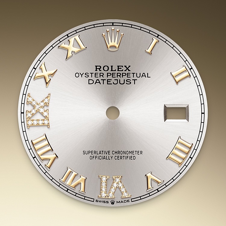 Rolex Datejust | 126283RBR | Datejust 36 | Gem-set dial | Silver dial | Diamond-set bezel | Yellow Rolesor | M126283RBR-0017 | Men Watch | Rolex Official Retailer - Time Midas